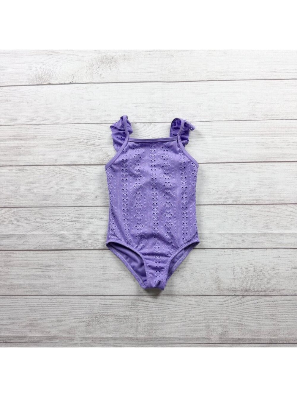 Wonder Nation Girls Purple Eyelet Ruffle One Piece Swimsuit Stylish XS 4-5